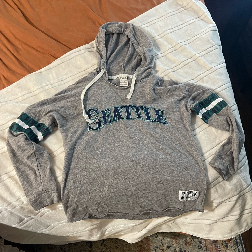 Pink seattle mariners sparkle sweatshirt hoodie baseball Victoria’s Secret grey